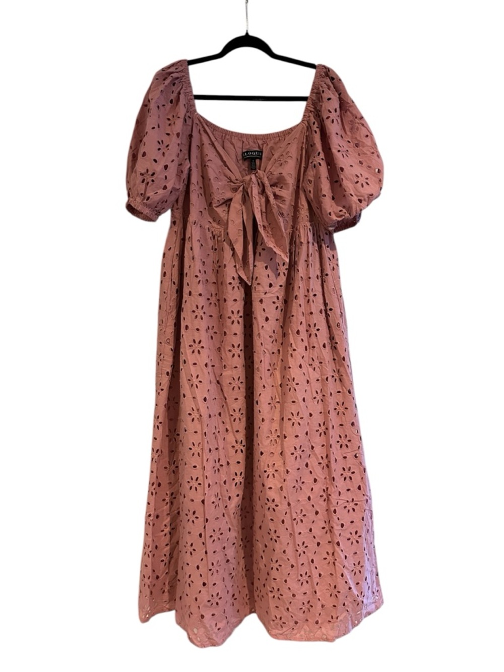 Eloquii Dusty Rose Eyelet Tie-Front Maxi Dress with Puff Sleeves Size 14